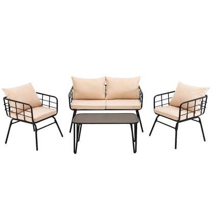 4 Pieces Patio Furniture Set with Seat Back Cushions for Garden-Beige- DirectDeals- {{Product type}}