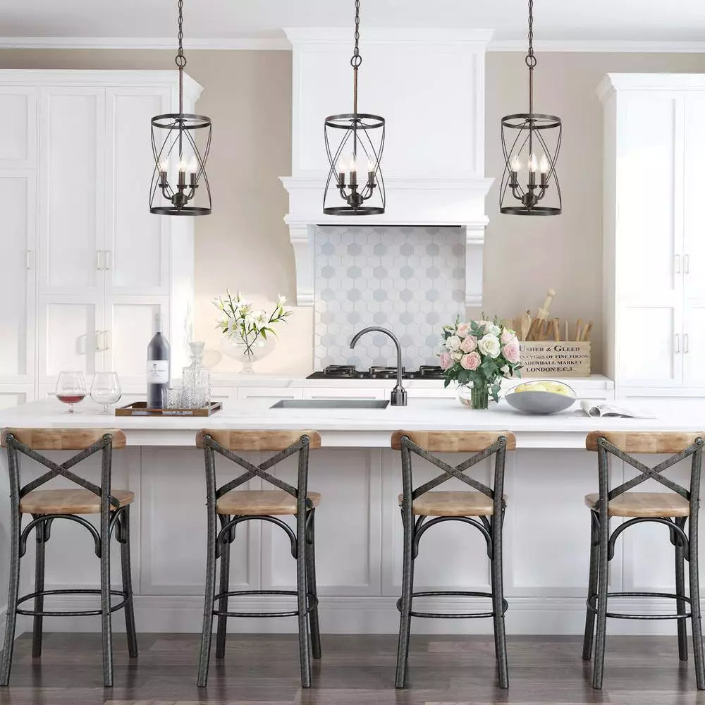 Lnc Farmhouse Chandelier Bronze Industrial 3-Light Drum Cage Candlestick Dining - - Brand New