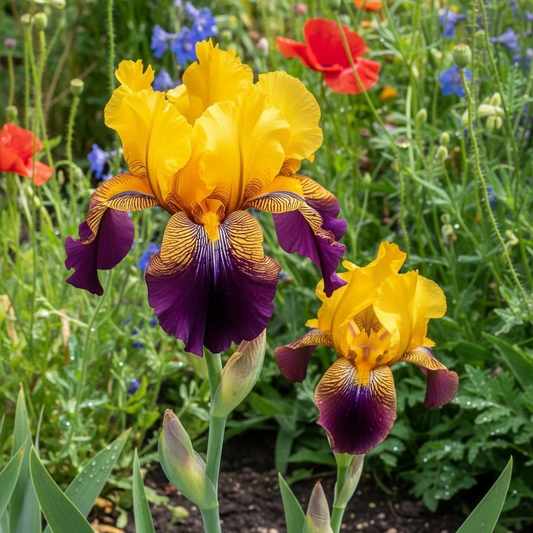 Bearded Iris Seeds Golden Yellow & Purple Ruffled Blooms 45 Ornamental Flower Seeds - - Seeds