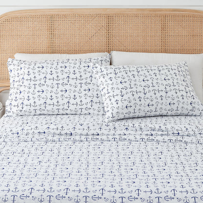 Coastal Printed Sheet Set - Newport Collection - Anchor - Bed Sheets