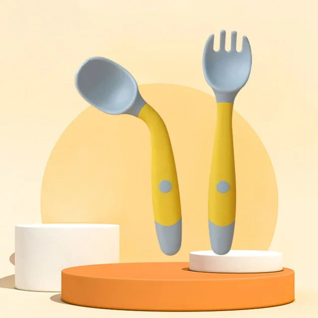 Silicone Spoon Baby Utensil Set - Yellow - feeding set
