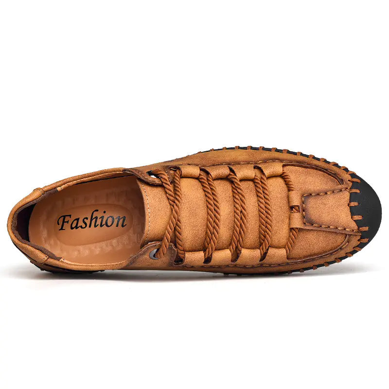 Men's Casual Low-Top Lace-Up Leather Shoes - Kia Day Design