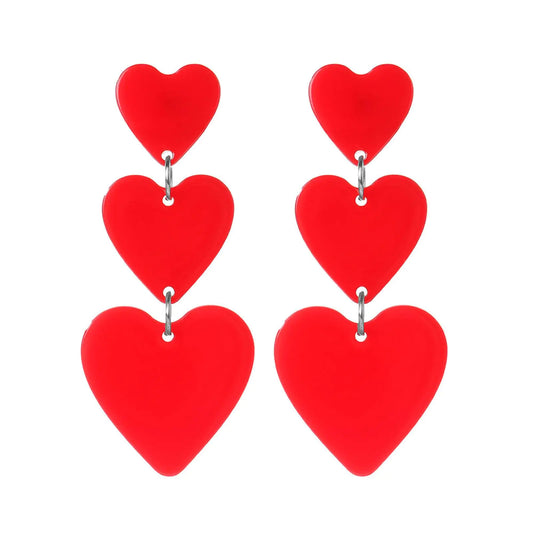Heart Earrings for Women Girls Unique Acrylic Lightweight Sparkling Hot Pink Dangle Taylor Heart Earrings Three Pink Heart Earrings Red Heart Earrings Cute Love Dangling Heart Earrings Acrylic No