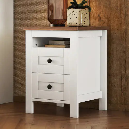 2 Drawer White End Table - Kia Day Design