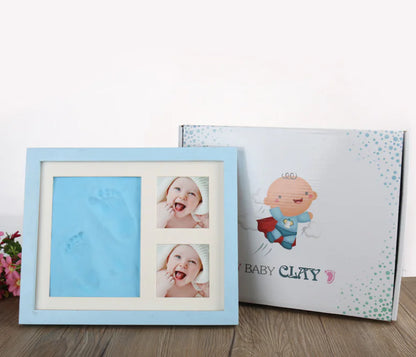 Cherished Moments: Baby Hand & Footprint Kit with Solid Wooden Frame Blue 28*23*2cm