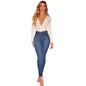 Blue High Waist Skinny Jeans with Button and Pockets - Kia Day Design