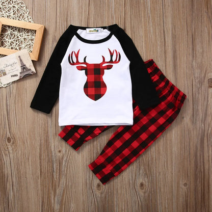 Deer Pajamas Plaid Set As Shown 2 Pieces