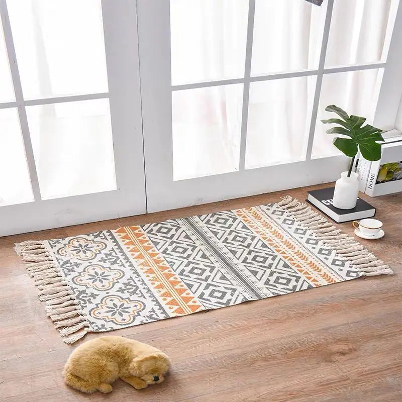 Nordic Style Cotton Linen Area Rug for Home Entrance Kia Day Design