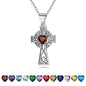 925 Sterling Silver Vintage Celtic Cross Necklace Pendant Serenity Prayer Amulet Necklace Women Silver Heart Red Garnet Gemstone January Birthstone Necklace with 18+2 Inch Silver Rolo Chain Kia Day Design