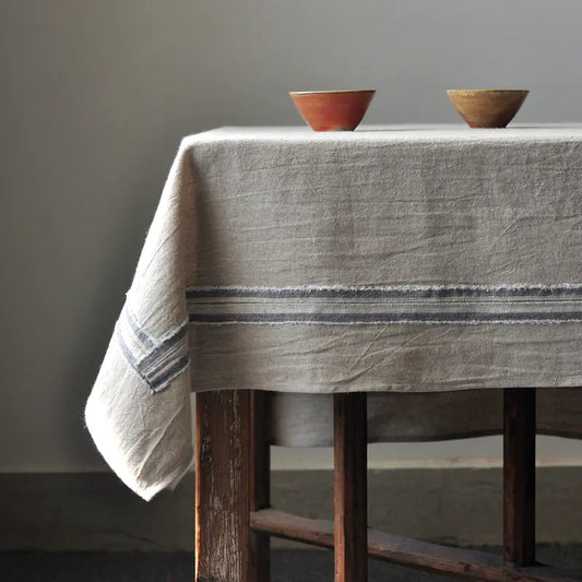 Blue and White Linen Tablecloth - Kia Day Design