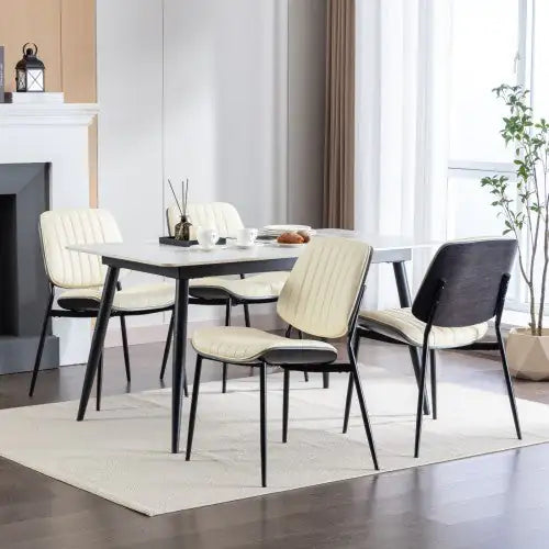 Dining Chairs Set Of 2 Mid Century Modern Retro Faux Leather Chair With Walnut Bentwood Back Upholstered Seat Metal Legs Adjustable Foot For Kitchen Dining Room Chairs - Kia Day Design