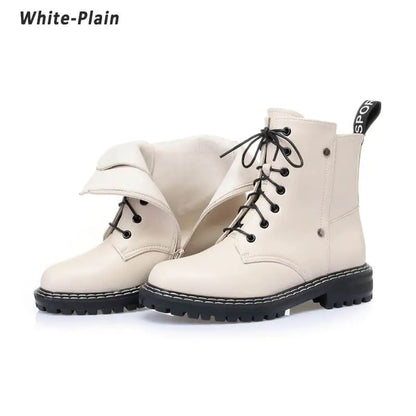 Genuine Leather Womens Chunky Heel Ankle Boots - White 39 - boots