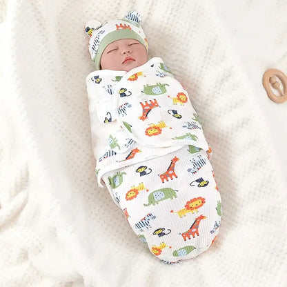 Cotton Baby Swaddle Blanket With Hat Zoo 0-3 0-3 Months