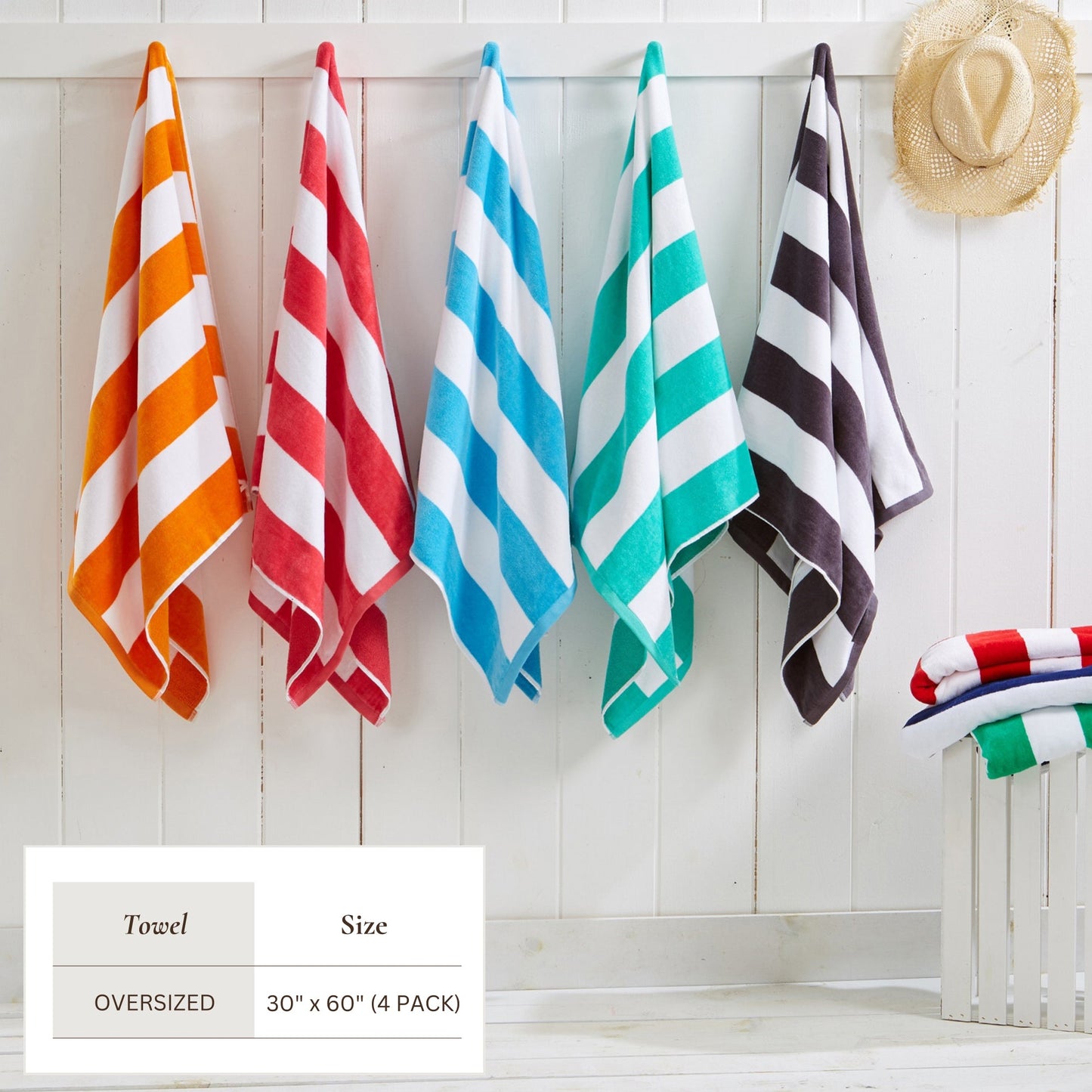 Cotton Velour Cabana Stripe Beach Towel - Novia Collection - -