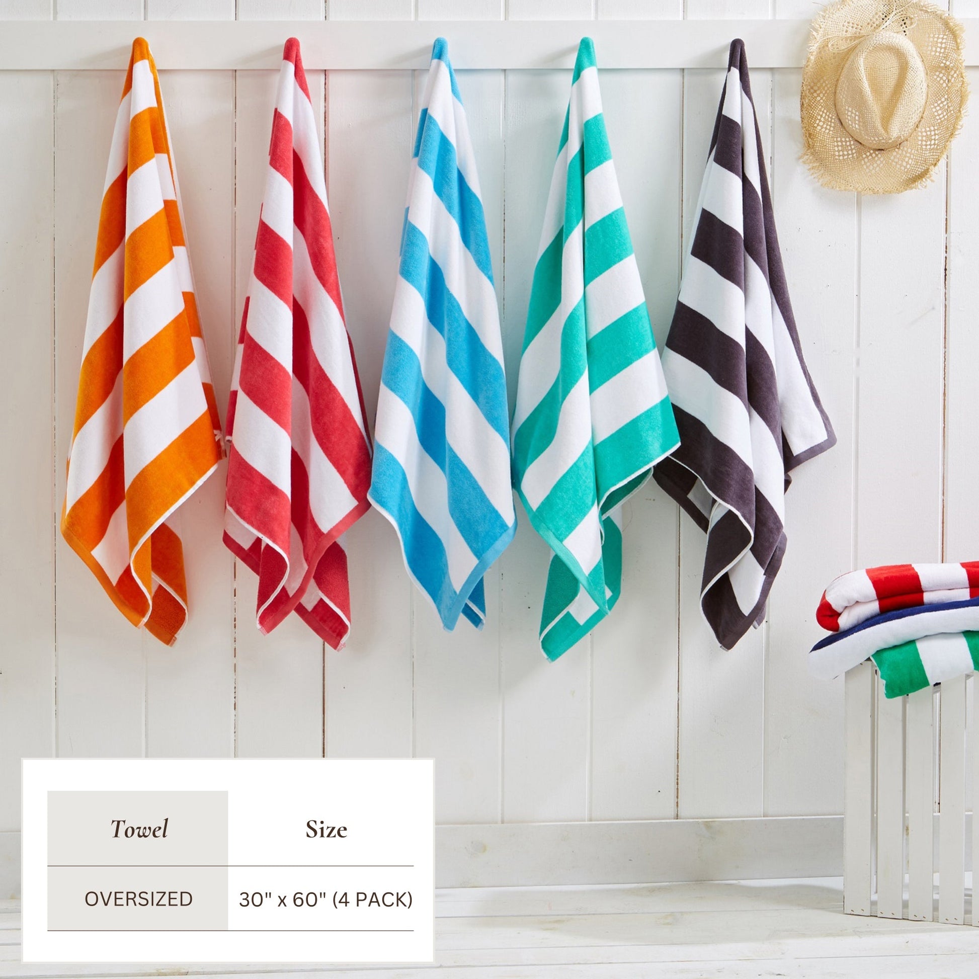 Cotton Velour Cabana Stripe Beach Towel - Novia Collection - -