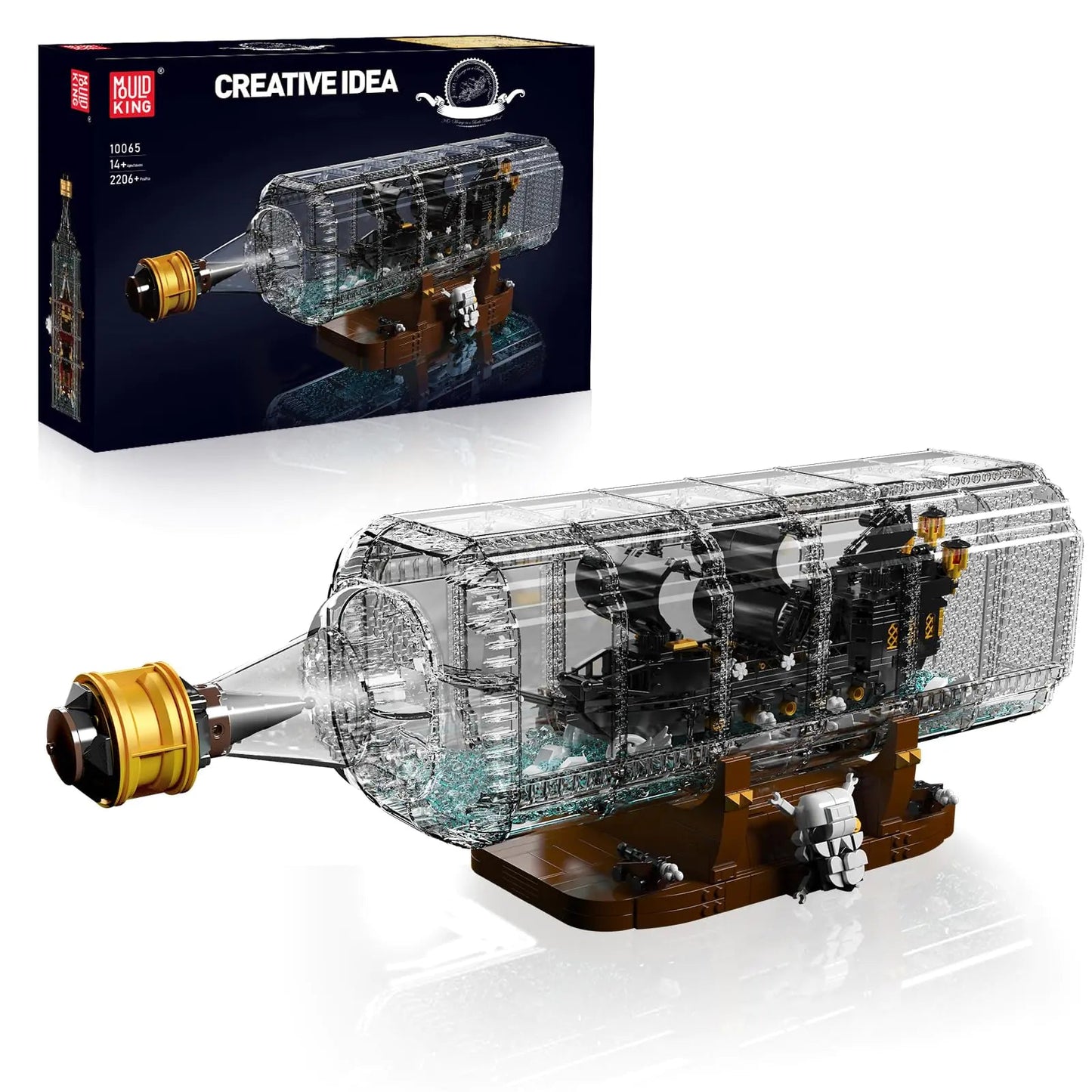 Mould King 10065 Drift Bottle with Black Pearl Ship Building Blocks Set Pirate Ship in Bottle Model Building Kit with Display Stand Collectible Bottle Toy for Adults (2206 Pieces) Kia Day Design