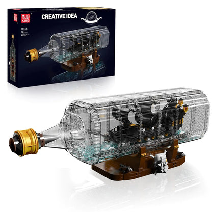 Mould King 10065 Drift Bottle with Black Pearl Ship Building Blocks Set Pirate Ship in Bottle Model Building Kit with Display Stand Collectible Bottle Toy for Adults (2206 Pieces) Kia Day Design
