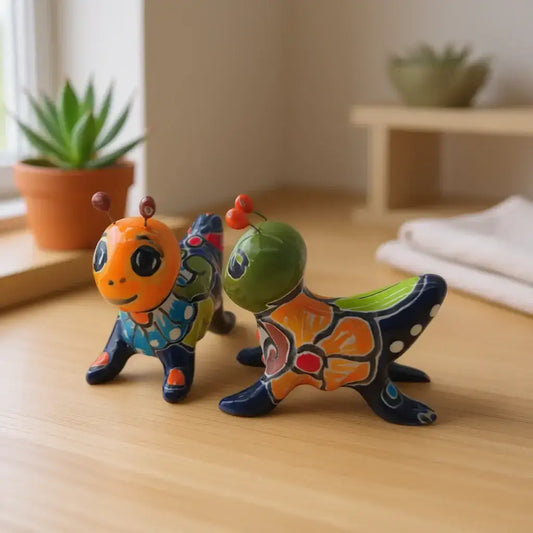 Set of 2 Colorful Talavera Crickets Mexican Ceramic Art - - Talavera Figurine
