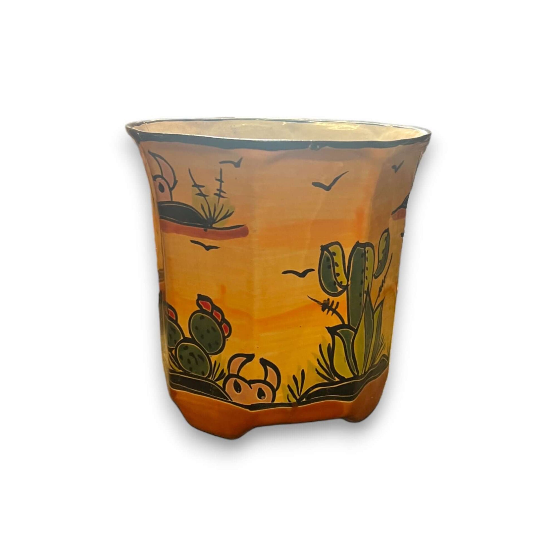 Set of 3 Vibrant Talavera Planters Desert Landscape Pottery - - Talavera Flower Pot