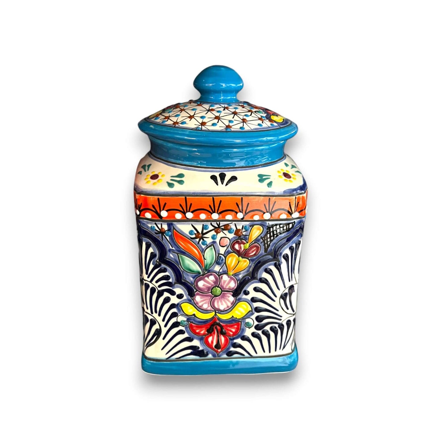 Set of 3 Light Blue Talavera Canister Set Mexican Pottery - - Talavera Canister Set