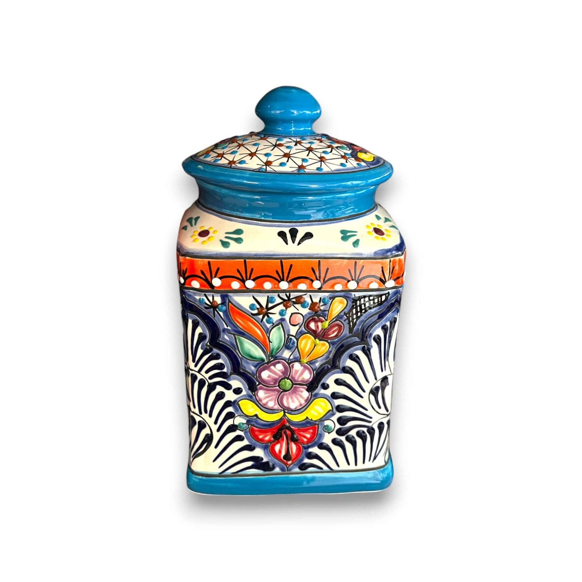 Set of 3 Light Blue Talavera Canister Set Mexican Pottery - - Talavera Canister Set