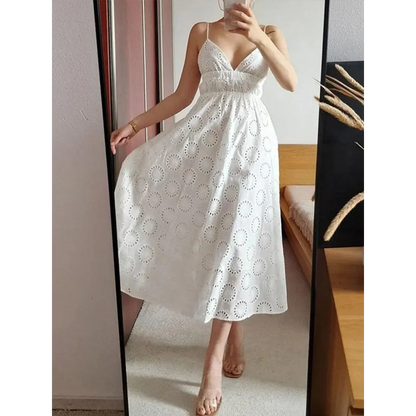 Sexy Backless Lace Dress - White china -