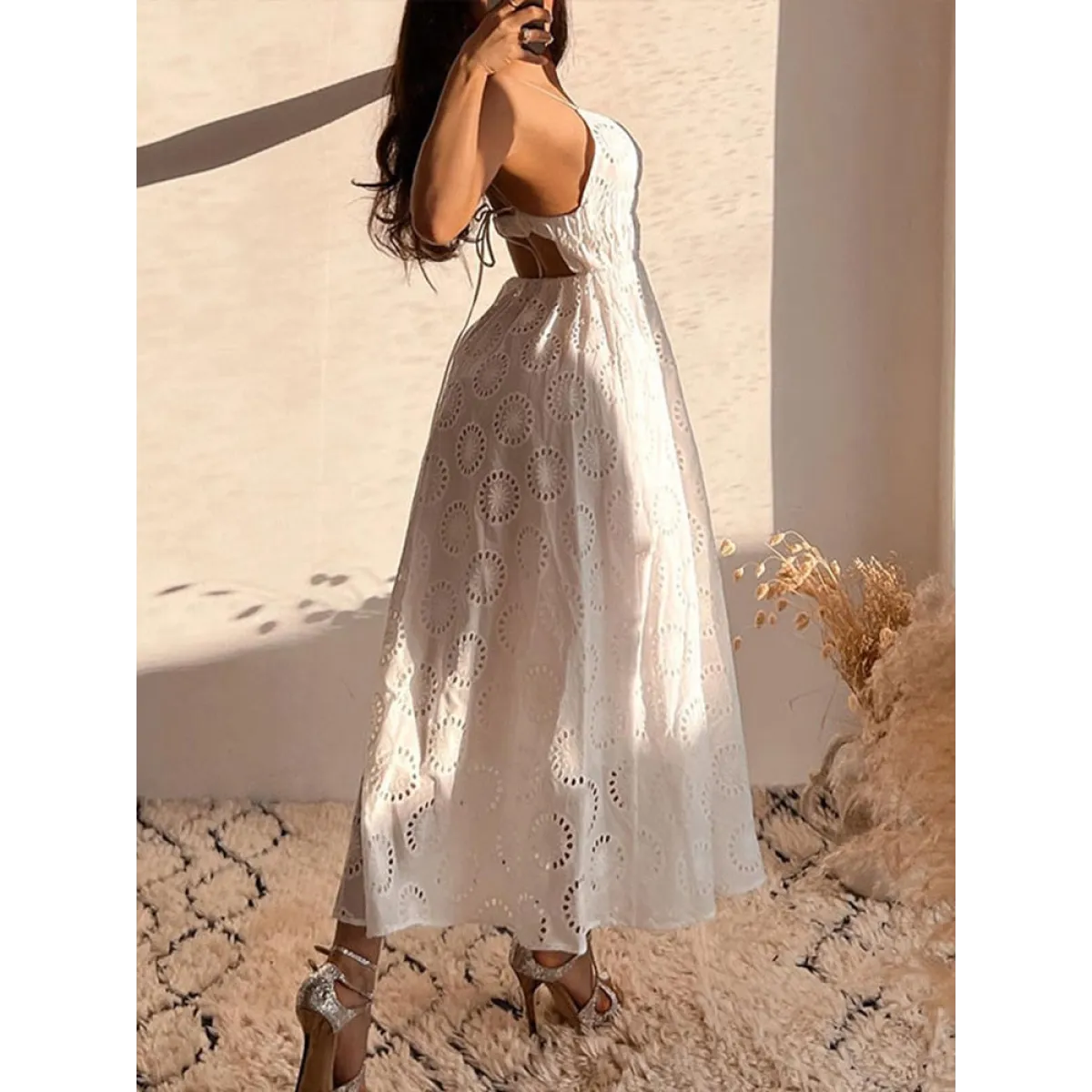 Sexy Backless Lace Dress - -