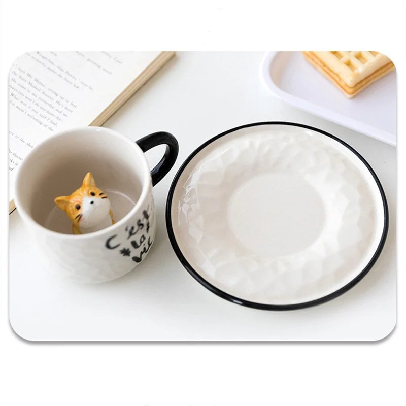 Cute Cat Relief Ceramics Mug - Kia Day Design