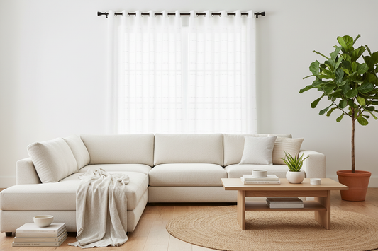 Beige Sheer Textured Grommet Window Curtain Set - - curtains