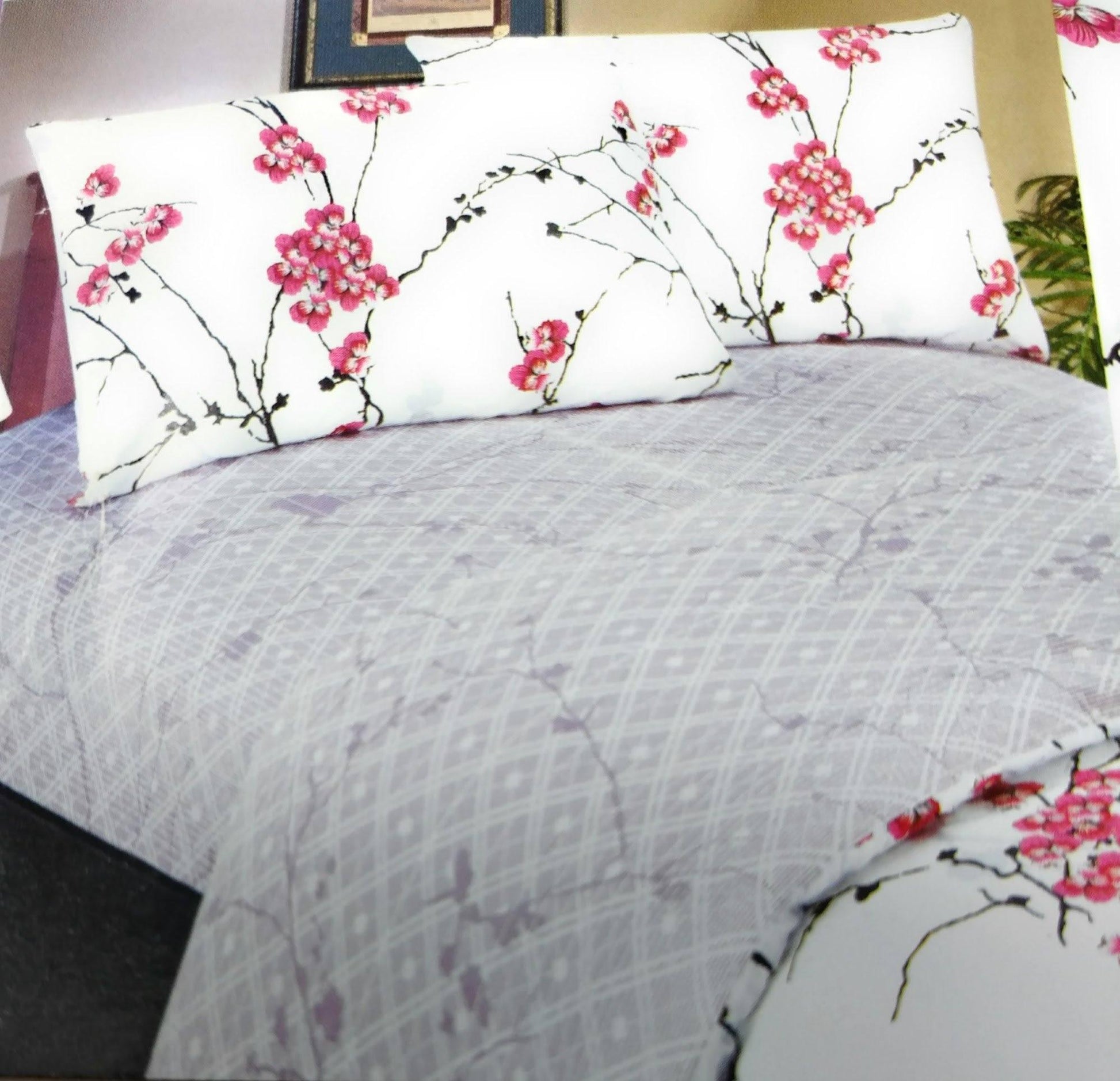 DaDa Bedding Floral Cherry Blossoms Red Purple Fitted Sheet & Pillow Cases Set (FTS8318) - - Sheet Sets