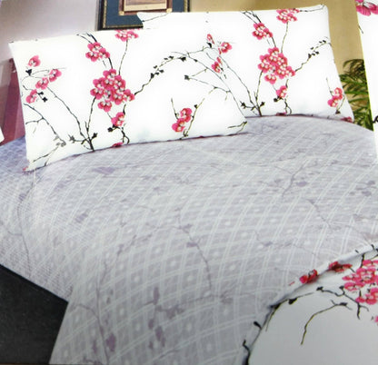 DaDa Bedding Floral Cherry Blossoms Red Purple Fitted Sheet & Pillow Cases Set (FTS8318) - - Sheet Sets