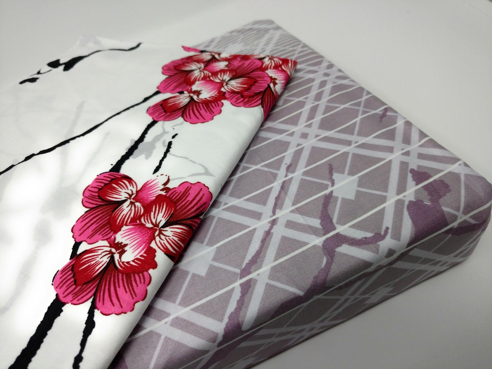 DaDa Bedding Floral Cherry Blossoms Red Purple Fitted Sheet & Pillow Cases Set (FTS8318) - - Sheet Sets