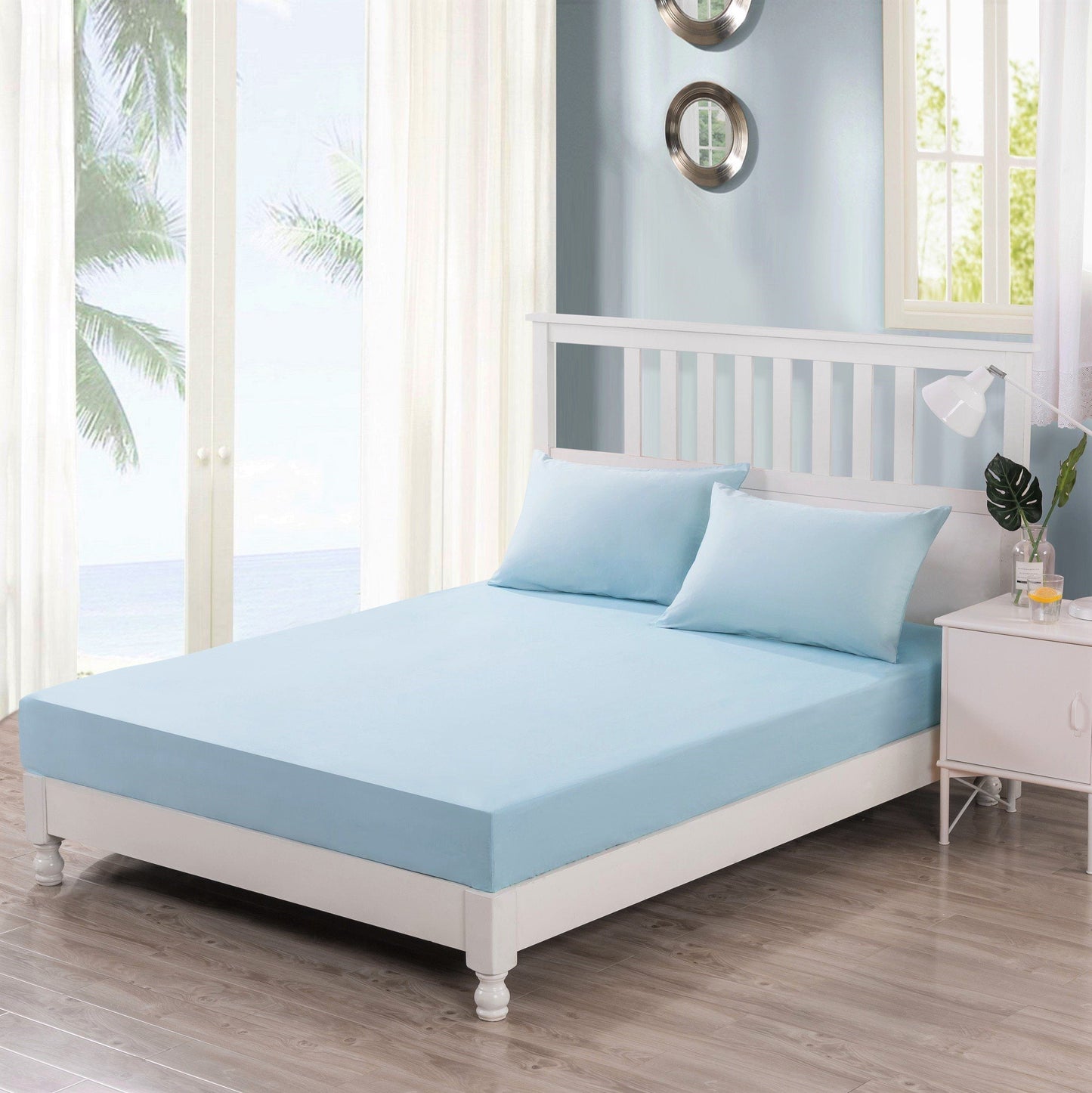 DaDa Bedding Seafoam Blue Cotton Fitted Sheet Set - - Sheet Sets