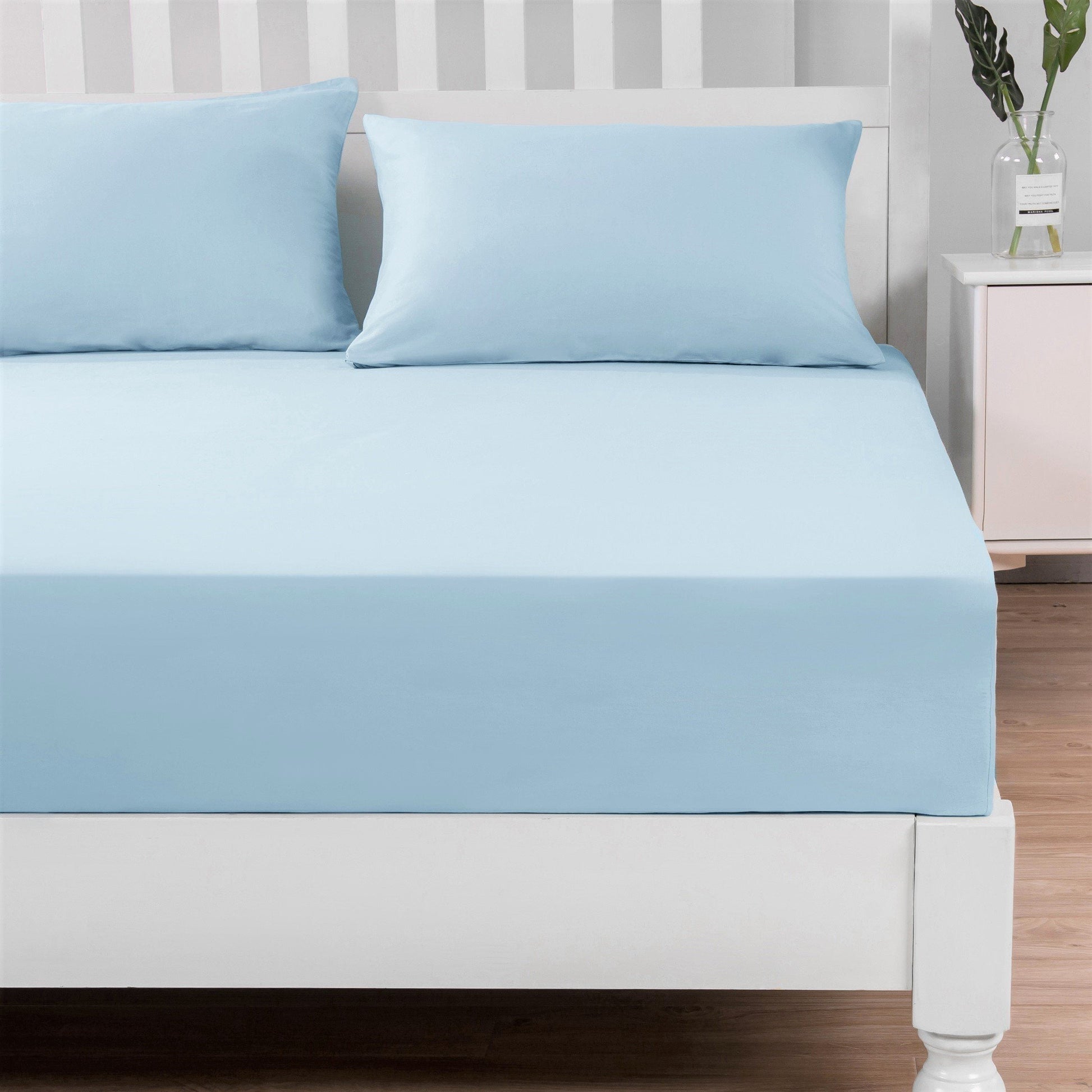 DaDa Bedding Seafoam Blue Cotton Fitted Sheet Set - - Sheet Sets
