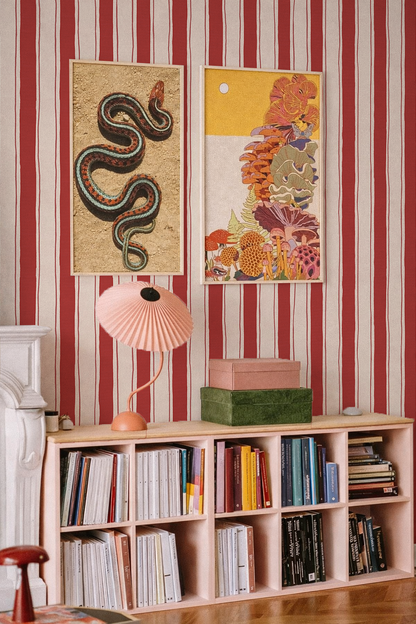 Riviera Stripe Wallpaper, off-white and red- Samantha Santana Creative- {{Product type}}