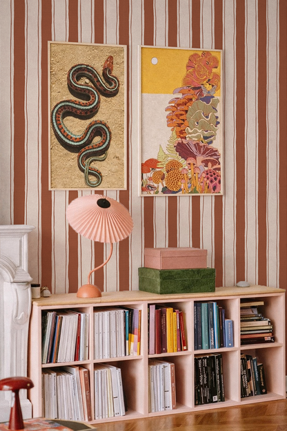 Riviera Stripe Wallpaper, off-white and rust- Samantha Santana Creative- {{Product type}}