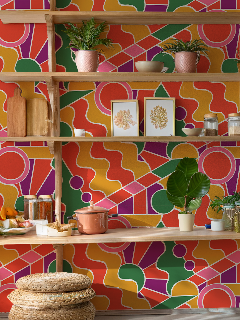 Day Trippin' Wallpaper, purple, red, yellow and green- Samantha Santana Creative- {{Product type}}