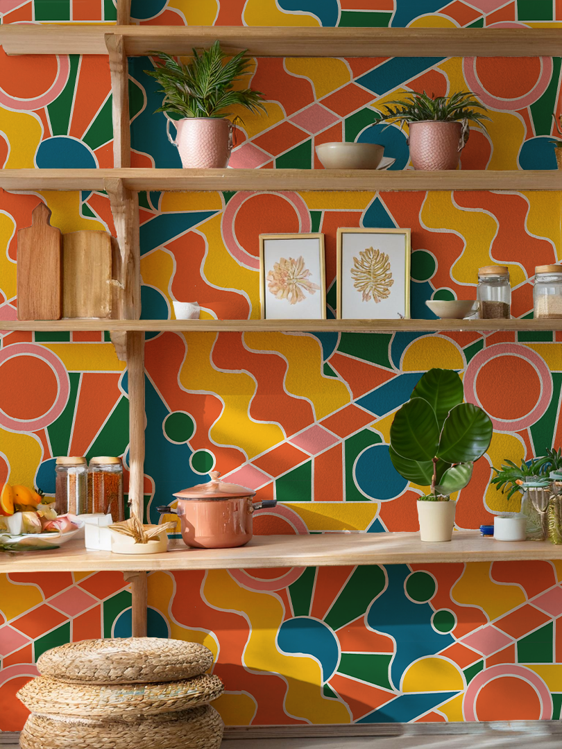 Day Trippin' Wallpaper, yellow, orange, pink and green- Samantha Santana Creative- {{Product type}}