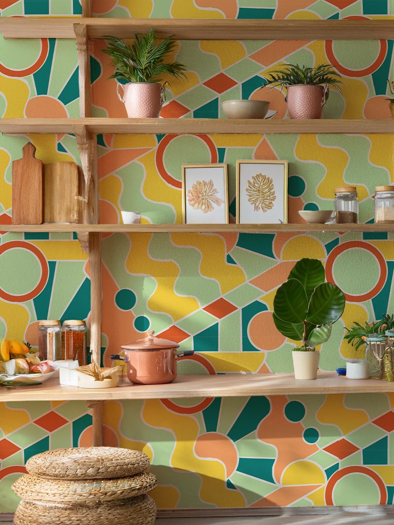 Day Trippin' Wallpaper, mint, blue, yellow and peach- Samantha Santana Creative- {{Product type}}