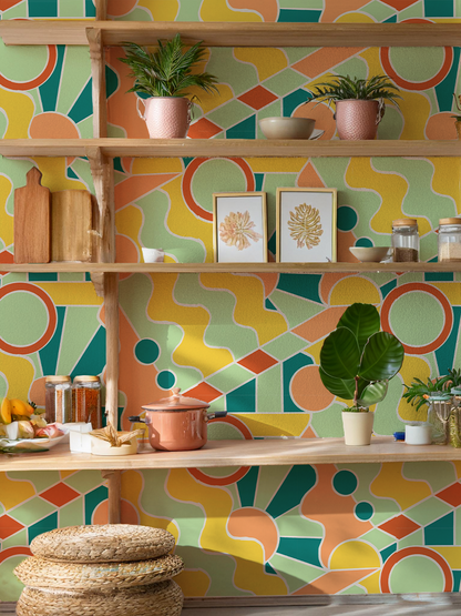 Day Trippin' Wallpaper, mint, blue, yellow and peach- Samantha Santana Creative- {{Product type}}