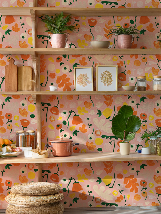 Henri Floral Wallpaper Pink - - Wallpaper