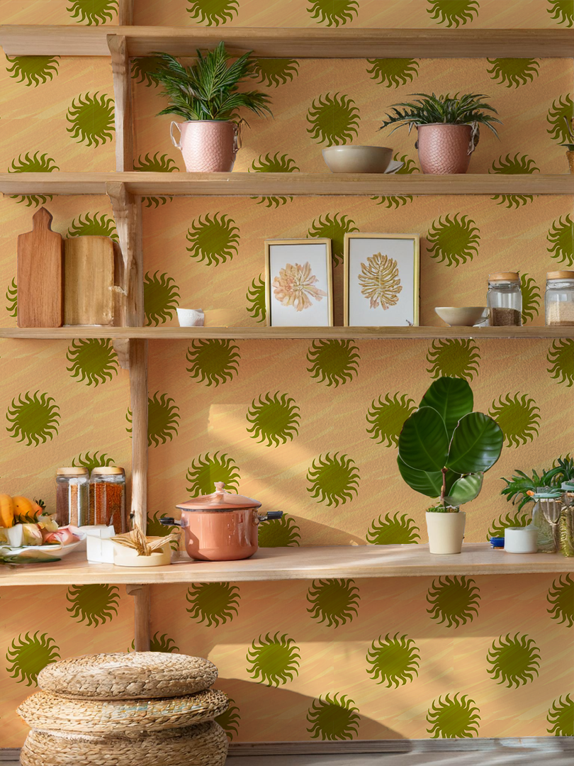 Sol Wallpaper, peach and olive green- Samantha Santana Creative- {{Product type}}