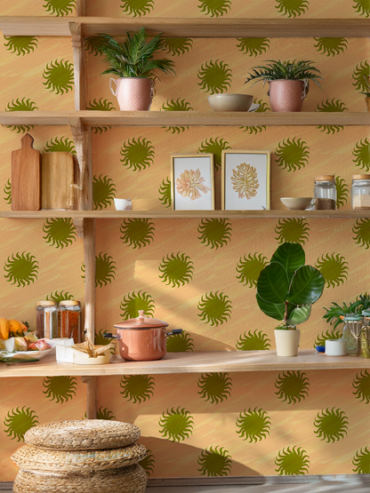 Sol Wallpaper, peach and olive green- Samantha Santana Creative- {{Product type}}
