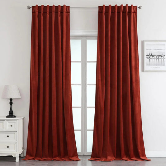 Benedeco Rust Red Velvet Curtains for Bedroom Window with Back Tab Super Soft Vintage Luxury Heavy Drapes Room Darkening Thermal Insulated Curtain for Living Room W52 by L63 inches 2 Panels Kia Day Design