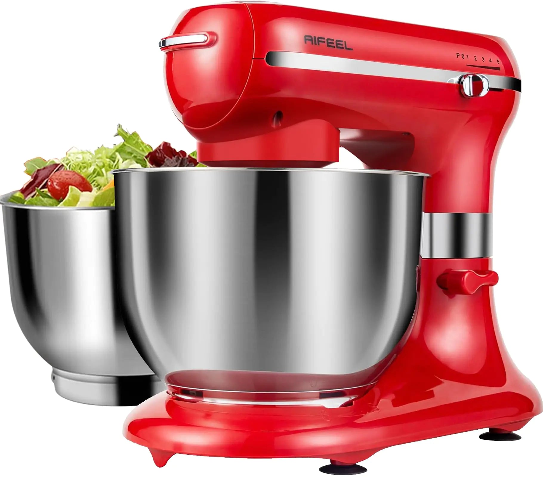 Red AIFEEL Stand Mixer with Two Stainless Steel Bowls Tilt-Head Electric Mixer - - stand mixer