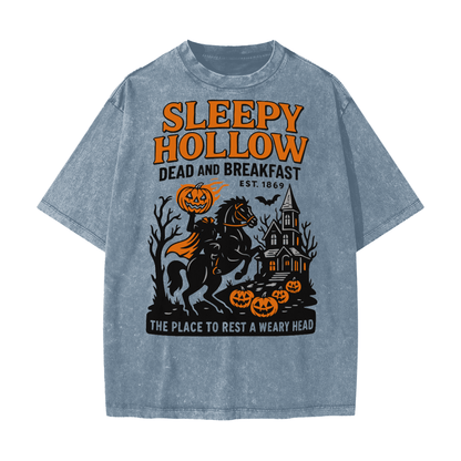 Sleepy Hollow Bed & Breakfast Acid Wash T-Shirt - Blue Jeans - gymwear