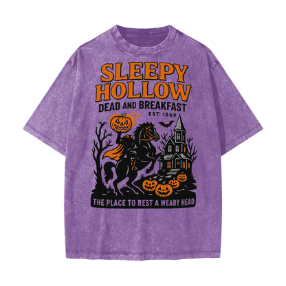 Sleepy Hollow Bed & Breakfast Acid Wash T-Shirt - Purple - gymwear