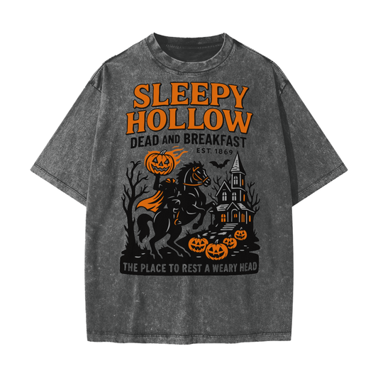 Sleepy Hollow Bed & Breakfast Acid Wash T-Shirt - Dark Gray - gymwear