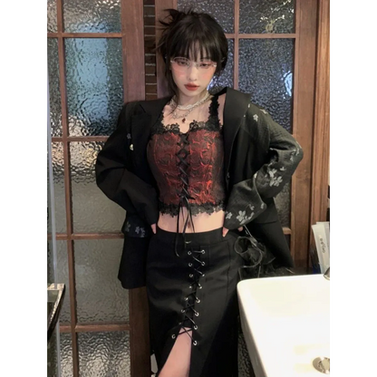 Gothic Lace-Up Crop Top – Sleeveless Vintage Design - - Crop Tops