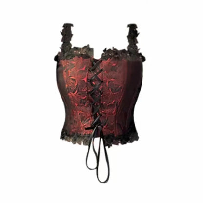 Gothic Lace-Up Crop Top – Sleeveless Vintage Design - Red - Crop Tops